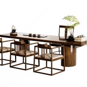 新中式茶桌椅组合3D模型下载